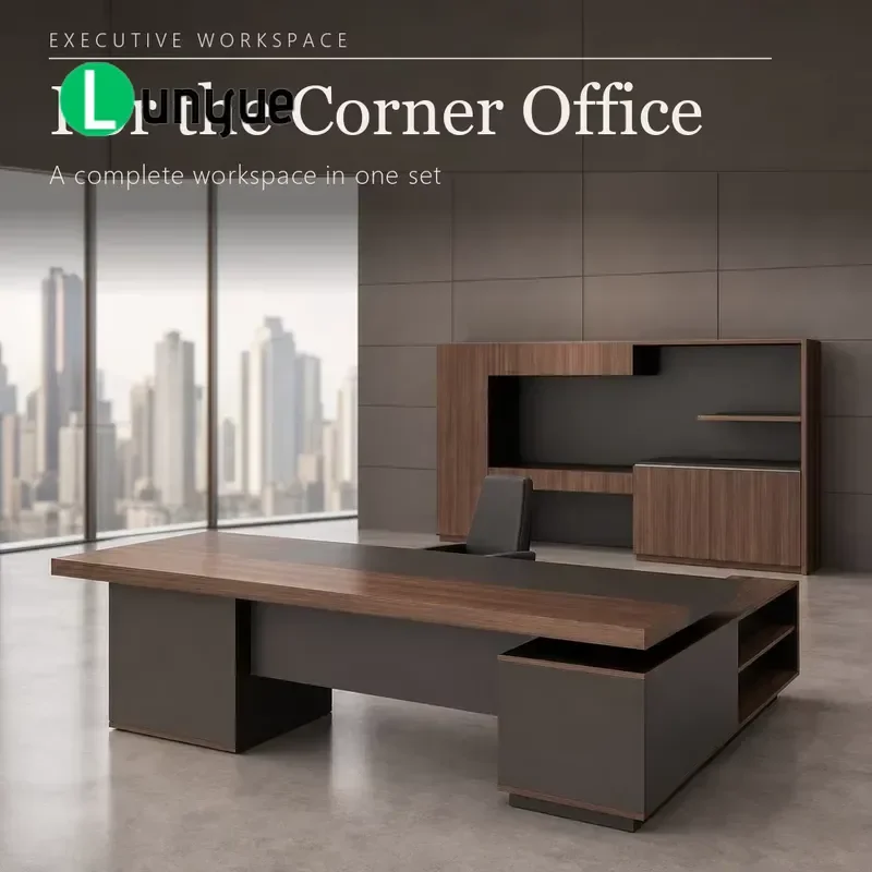 Modern Executive Desk Wooden Panel Workstation with File Drawers Freestanding Computer Desk for Home Office Business