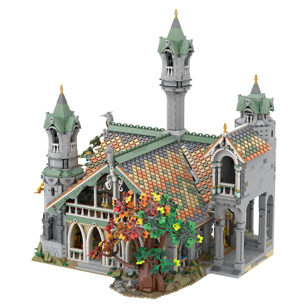 MOC Rings Movie Rivendell Medieval Castle Building Blocks Model Rivendell Extension Architecture Bricks Assembled Toy Adult Gift