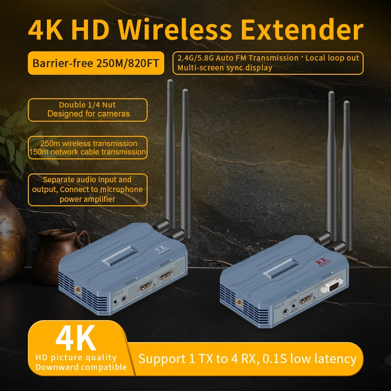

4K HDMI-compatible Wireless Extender 250m Video Transmitter Receiver Network Cable Extender for Camera Laptop PC To TV Monitor