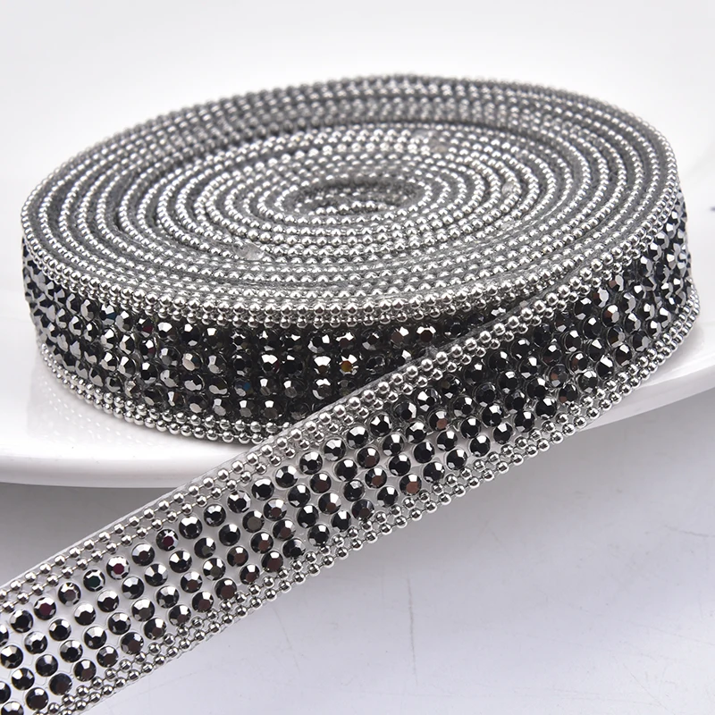 1/2 Yard Iron on Resin Rhinestone Trim Hot Fix Grey Diamond Crystal Tape Ribbon Banding for Clothing Shoes Bags Decoration