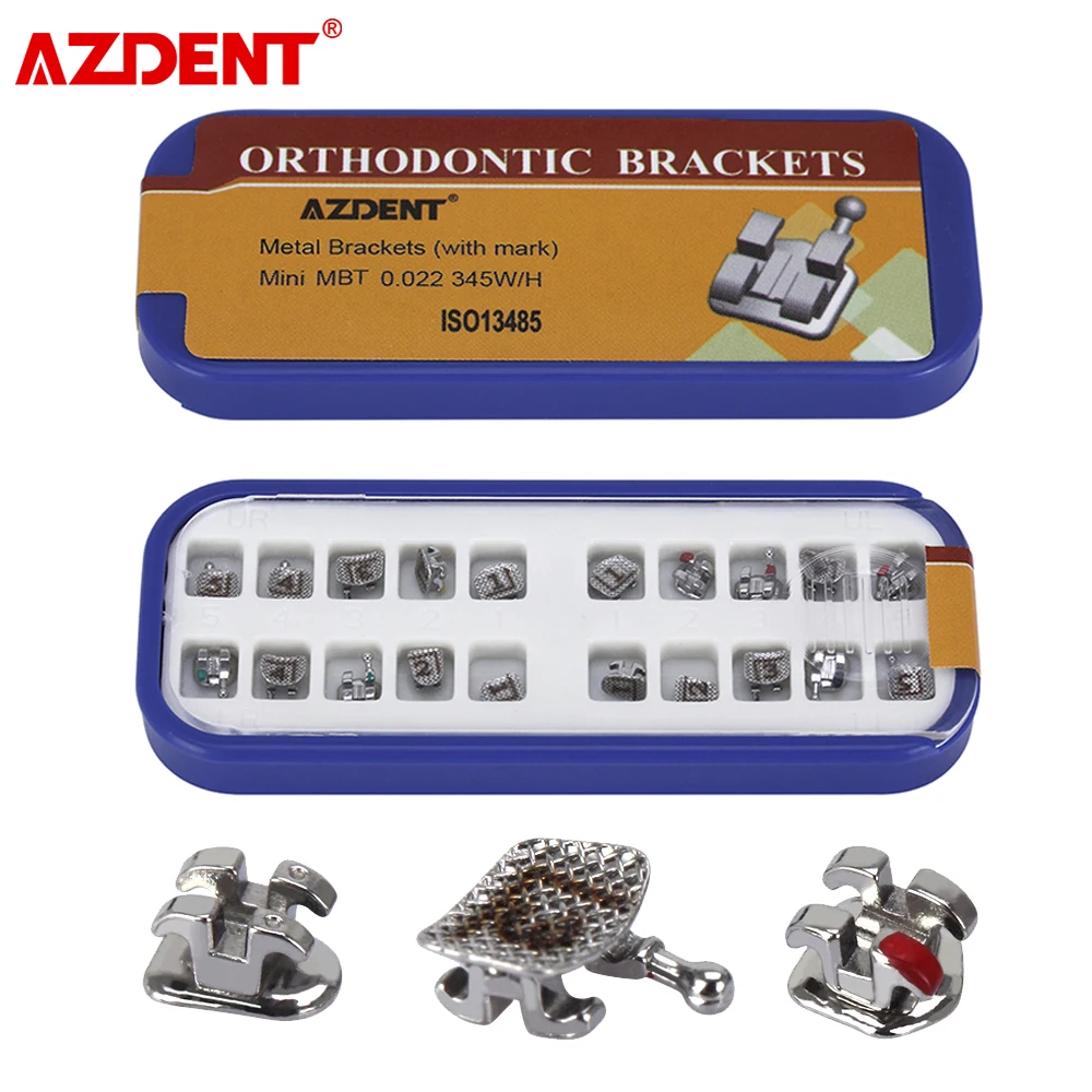 AZDENT Dental Brackets Monoblock Orthodontic Braces Metal Mini Roth MBT 0.022 Hooks 345 the Whole Casting Process Split Welding