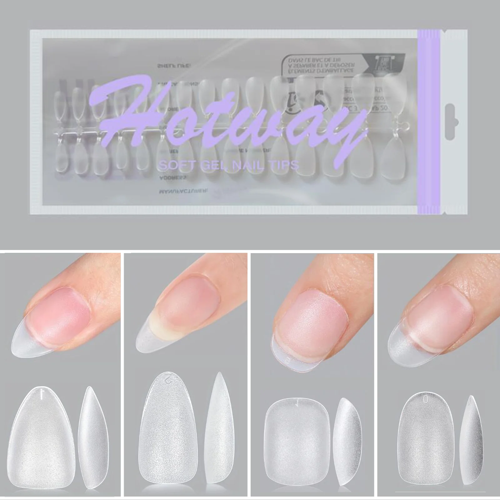 HOTWAY 300pcs Almond Shaped/Oval Shaped/Acrylic Nail Tips, 15 Sizes, Complete Set of Fake Nails, Matte Solid Color, Short to Med