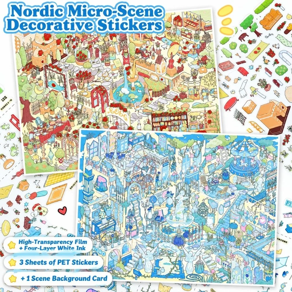 3D Miniature Landscapes Stickers Collection PET DIY Crafts 3D Landscape Sticker 2 Themes Waterproof DIY Toy Game Stickers