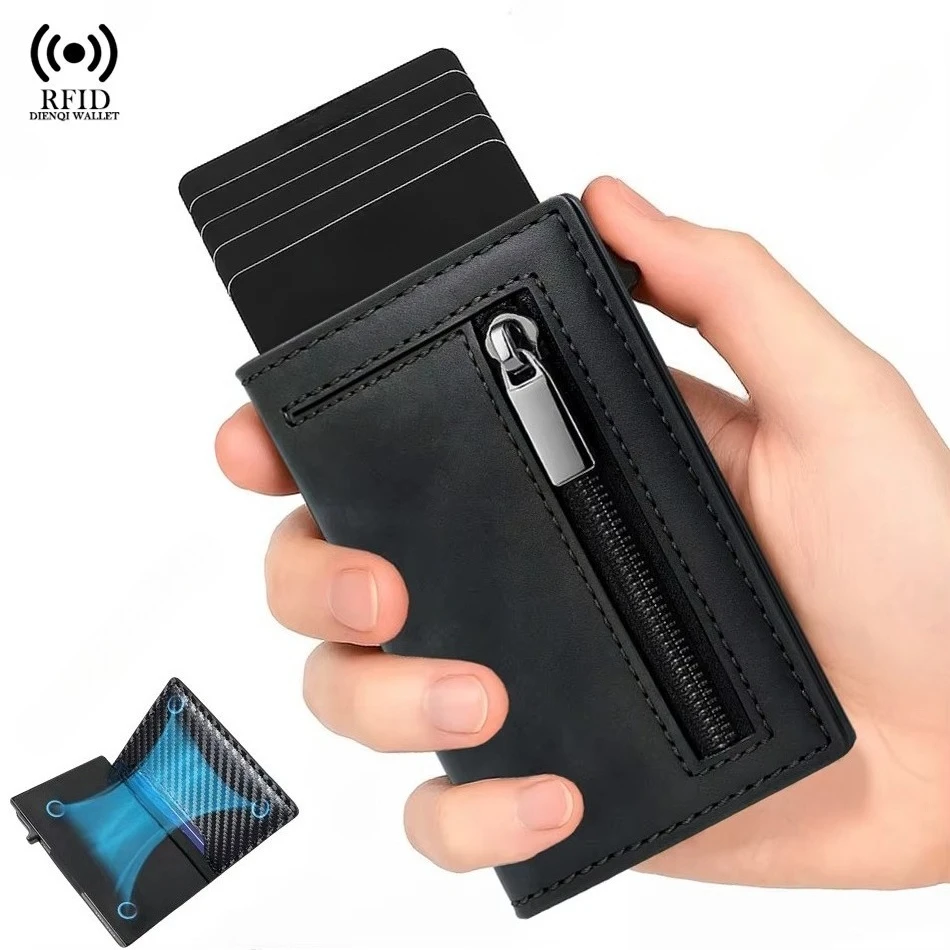 Magnetic Credit Card Holder Luxury Men Wallet Rfid Blocking Pop Up Minimalist Wallet Leather Bank Cardholder Case Vallet for Men