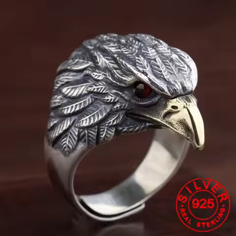 BFCLUB Silver Color Ring For Women Jewelry Eagle Finger Open Vintage Handmade Ring Allergy For Party Birthday Gift