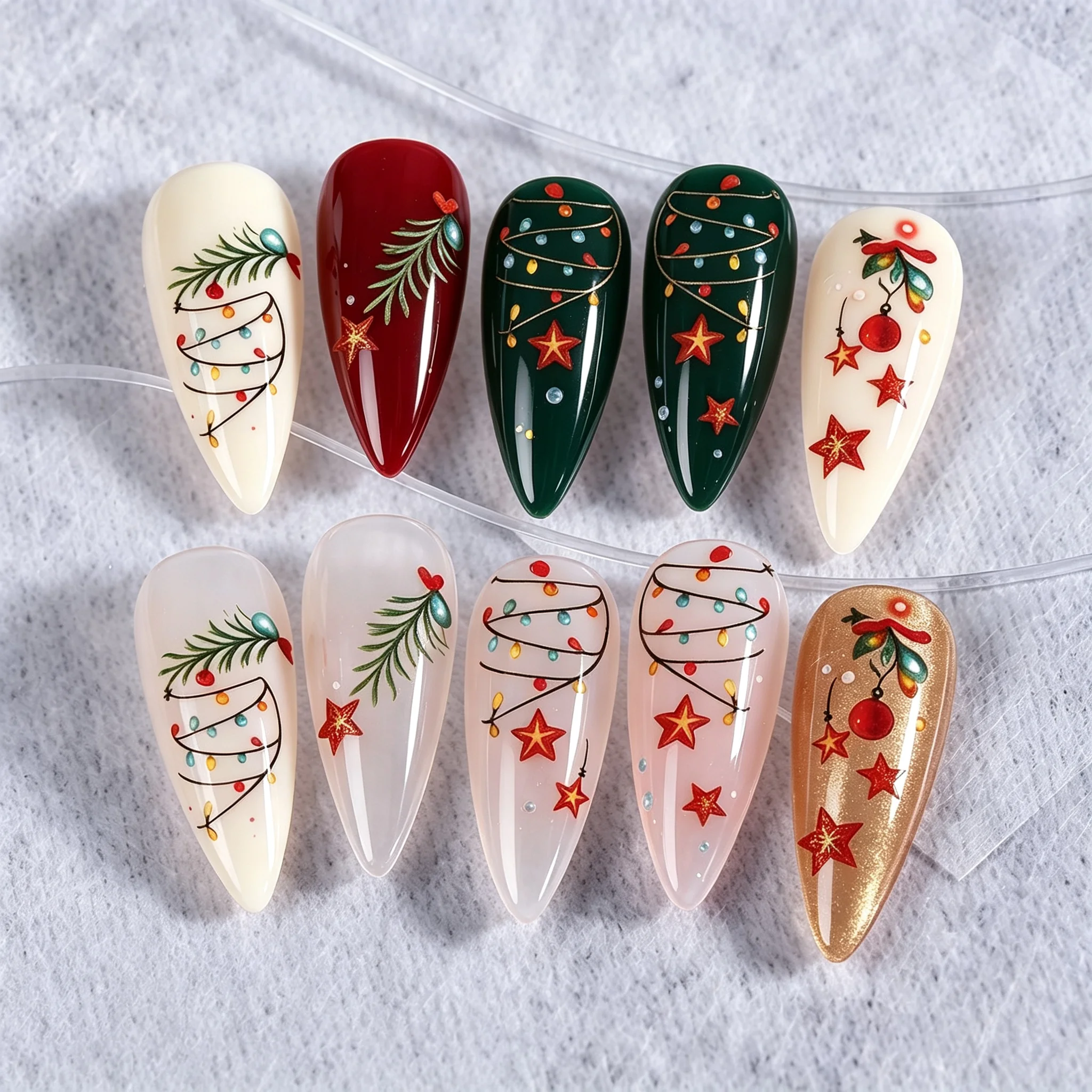 1 Stück 3D Leuchtende Bunte Weihnachts-Nagelaufkleber Grüner Tannenzweig/Roter Christbaumkugel-Stern Nagelsticker Selbstklebende Feiertags-Nageldekoration – Detail 8