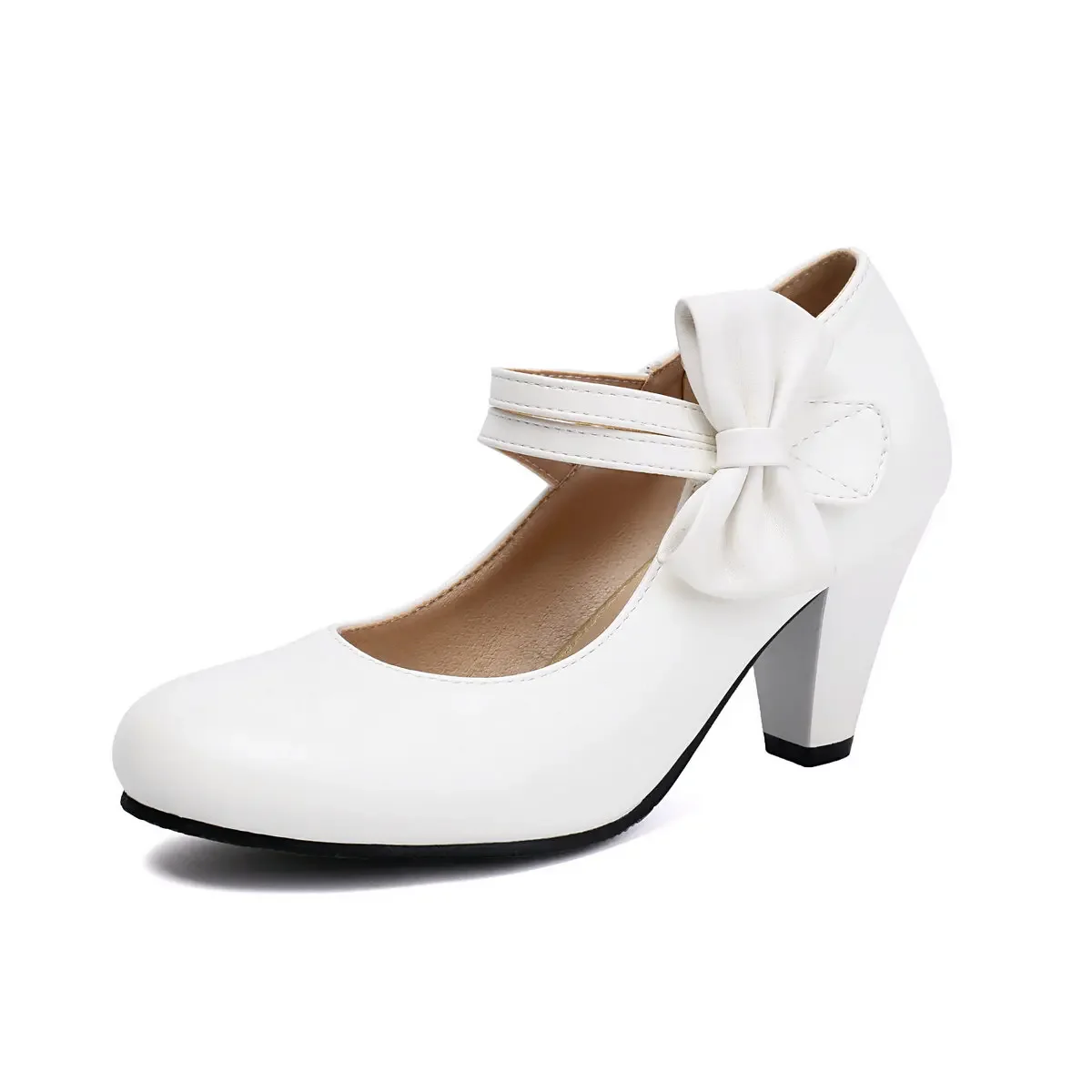 

Chic Block High Heel Mary Jane Shoes Women Heels Pumps Ladies Sweet Ankle Strap Dress Pumps Hook & Loop Bow Heels Closed Toe