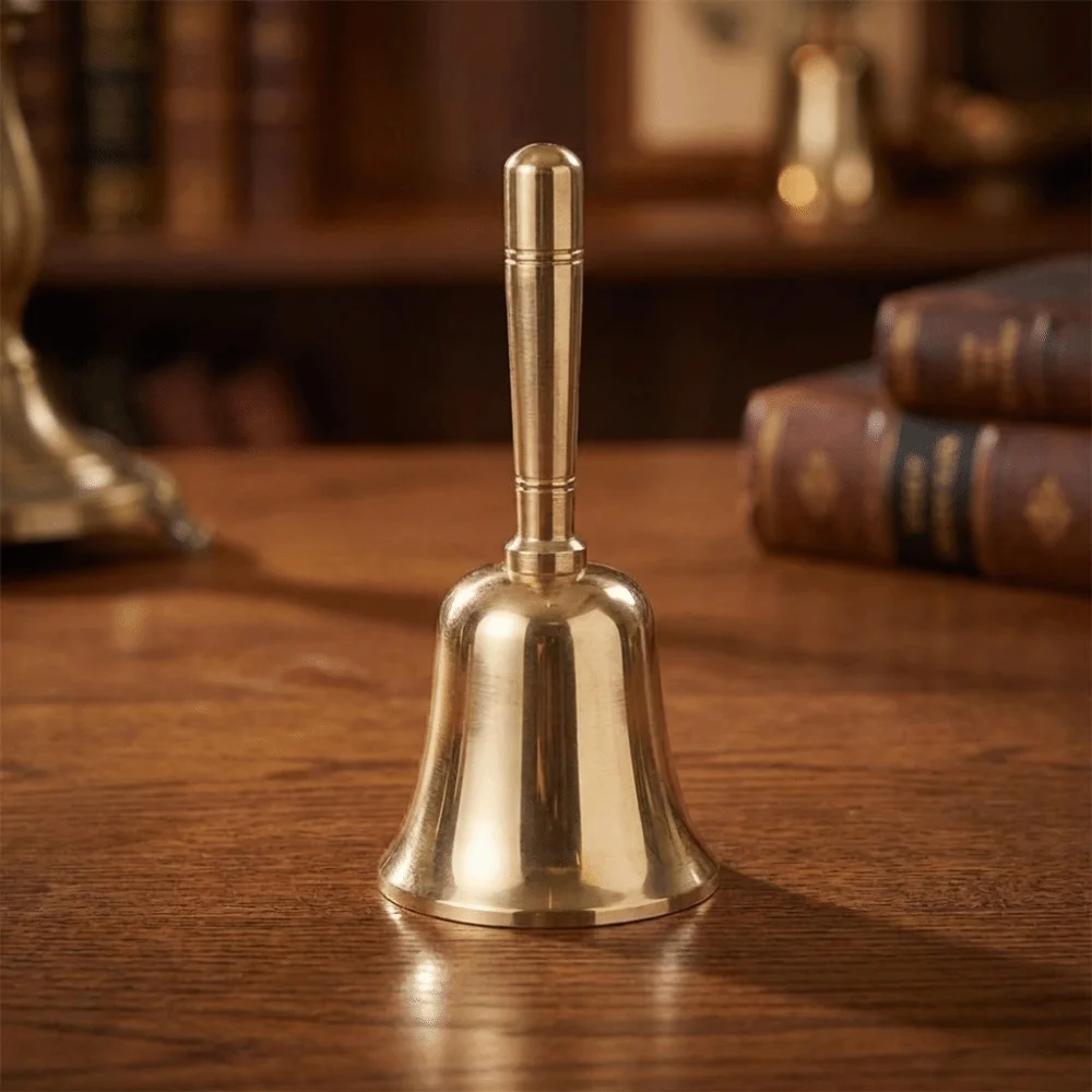 Extra Loud Pure Copper Hand Bell Vintage Portable Solid Brass Call Bell Sturdy Manual Operation Hand Cranked Bell Early Learning
