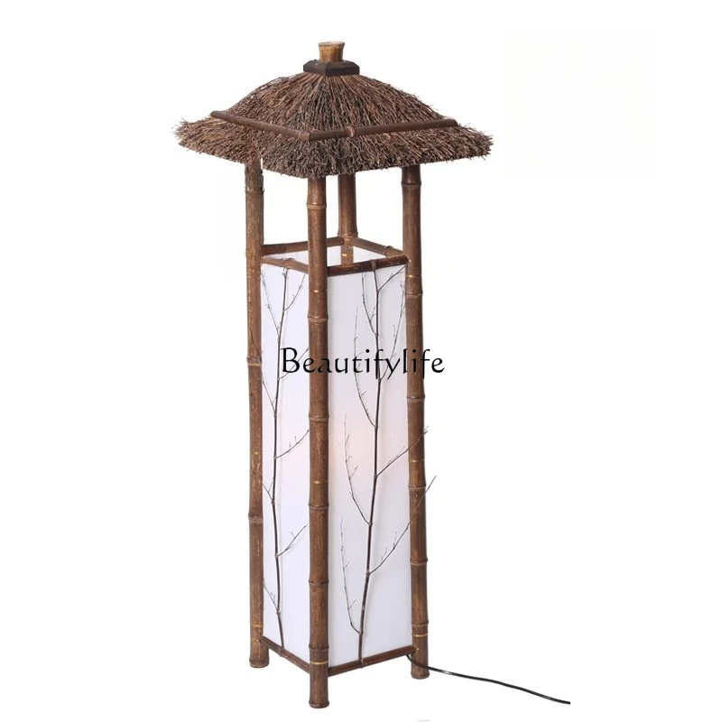 Adorno decorativo luminoso para sala de estar, villa pastoral de piso a techo de bambú púrpura hecho a mano