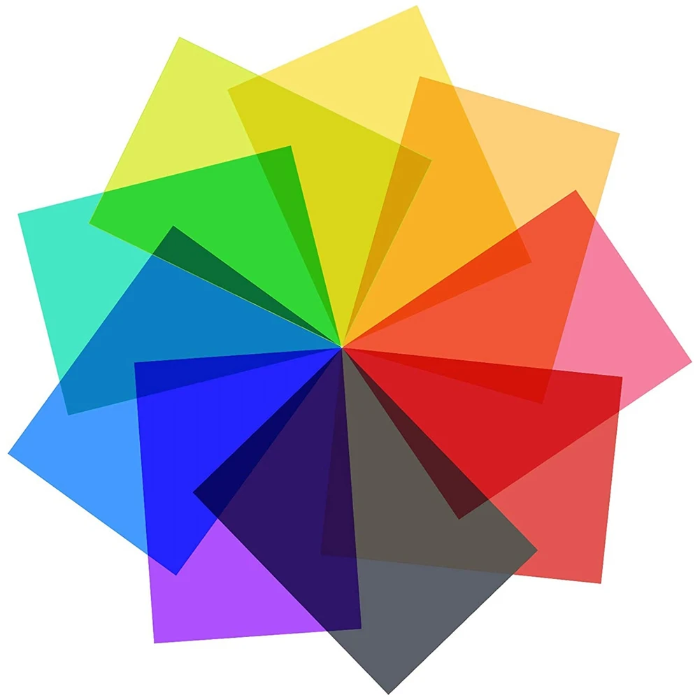 ABQR 9Pcs Gel Light Filter Color Correction Colored Overlays Film Lighting Gel Filter for Film,Video,Photo,Stage (Multicolor)