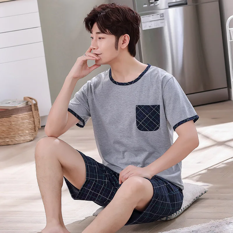 MODE Korea Homewear 2ชิ้นชุดชายชุดนอนผ้าคอตตอนชุด Man ชุดนอน Pakaian Rumahan ชาย Sleeping กางเกงขาสั้นชุดนอน