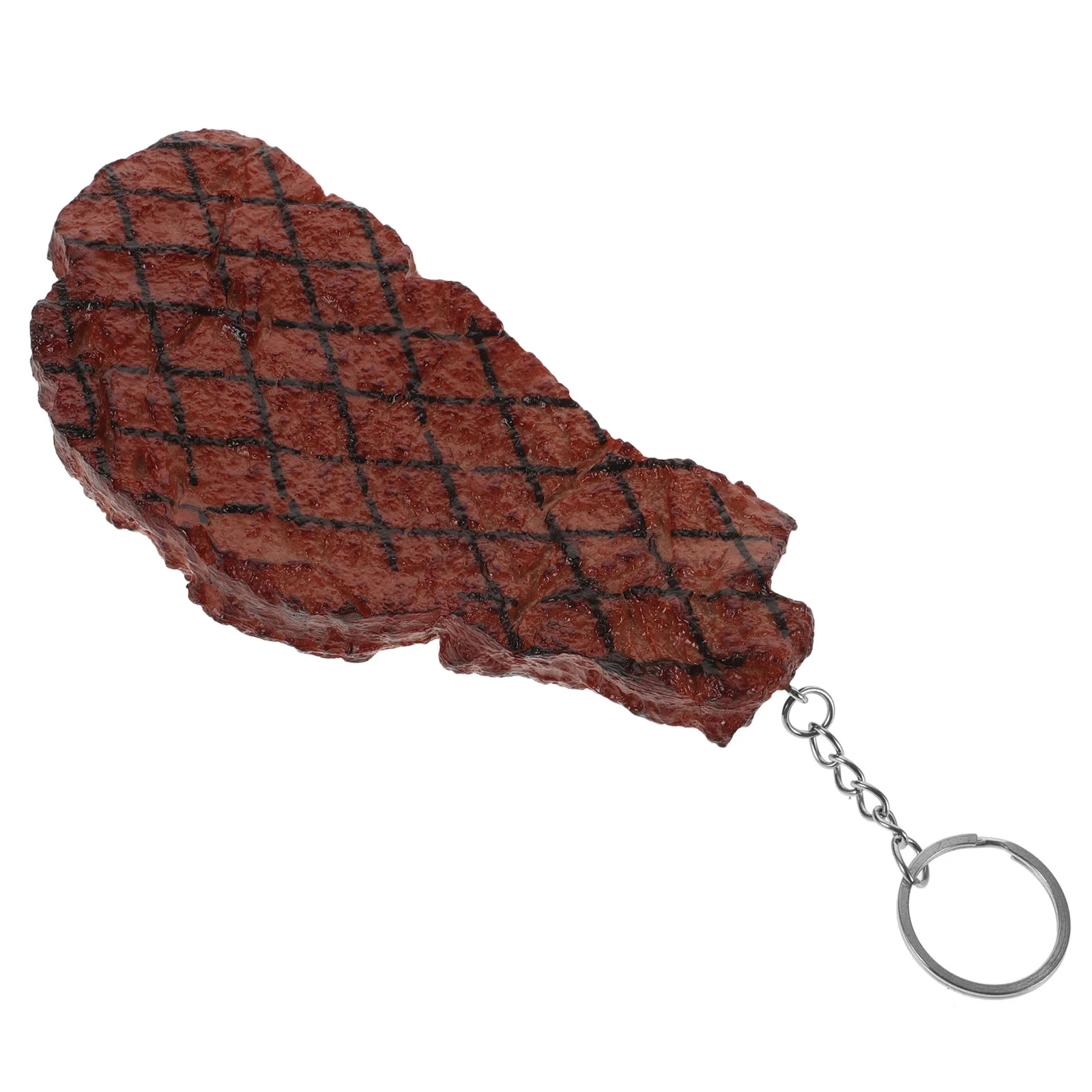 

Food Model Keychain Simulated Steak Pendant Tote Bag Design Light Brown Stainless Steel