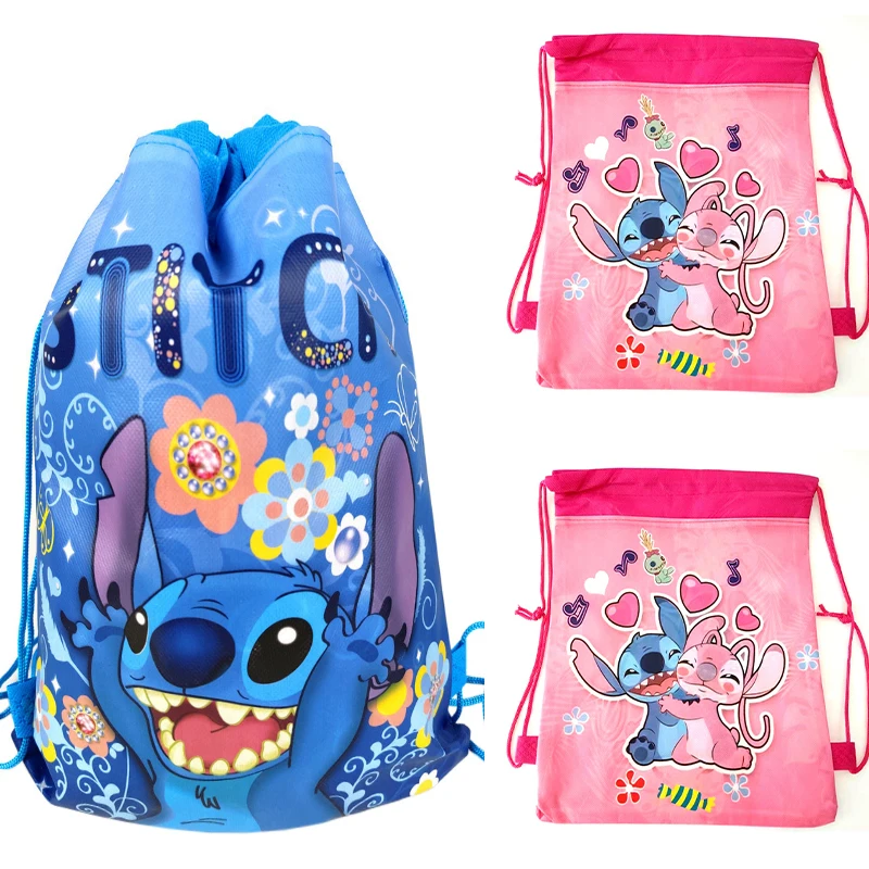 Stitch Anime Backpack Non-Woven Fabrics Drawstring Bag Disney Kid Birthday Party Decorate Backpack Shower Supplies Storage Bag