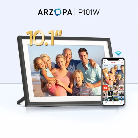 ARZOPA Cadre photo numérique WiFi intelligent 10,1 pouces avec stockage de 32 Go, cadre photo numérique Frameo avec écran tactile 1280 x 800 IPS