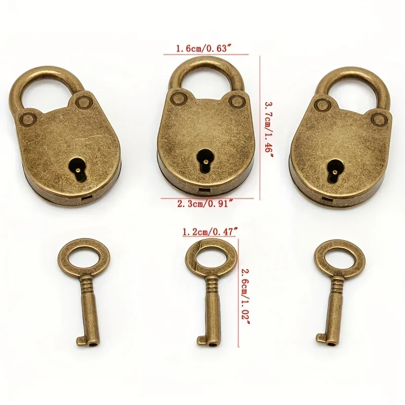 Retro Mini Alloy Lock Key Set, Matte Appearance, Round Head Design, Shell Material, No Assembly Required - Detail 1