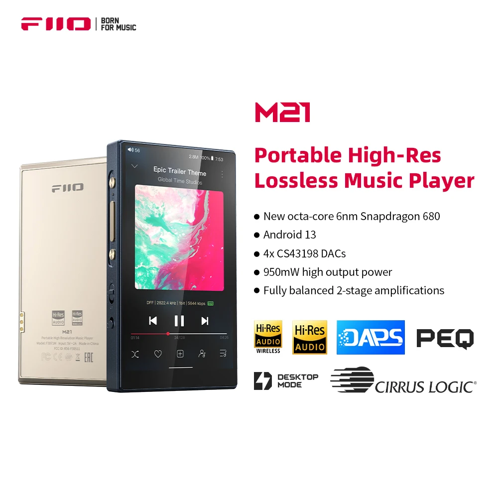 

Музыкальный плеер Hi-Res Fiio M21 Android 13, Mp3 с Snapdragon 680, Cs43198*4 Dacs, высокая мощность выхода 950 МВт, Peq
