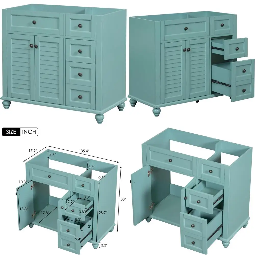 ตู้ห้องน้ำไม้สไตล์กลางศตวรรษ ขนาด 36 นิ้ว พร้อมลิ้นชัก 2 ช่อง และบานประตูแบบปิดนุ่มนวล