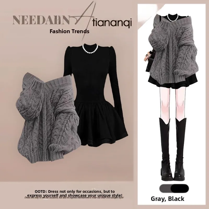 Sweater Rajut Vintage Musim Gugur Dan Setelan Dr Pelangsing Model Twist Shoulder Lengan Panjang Modis Kasual untuk Wanita