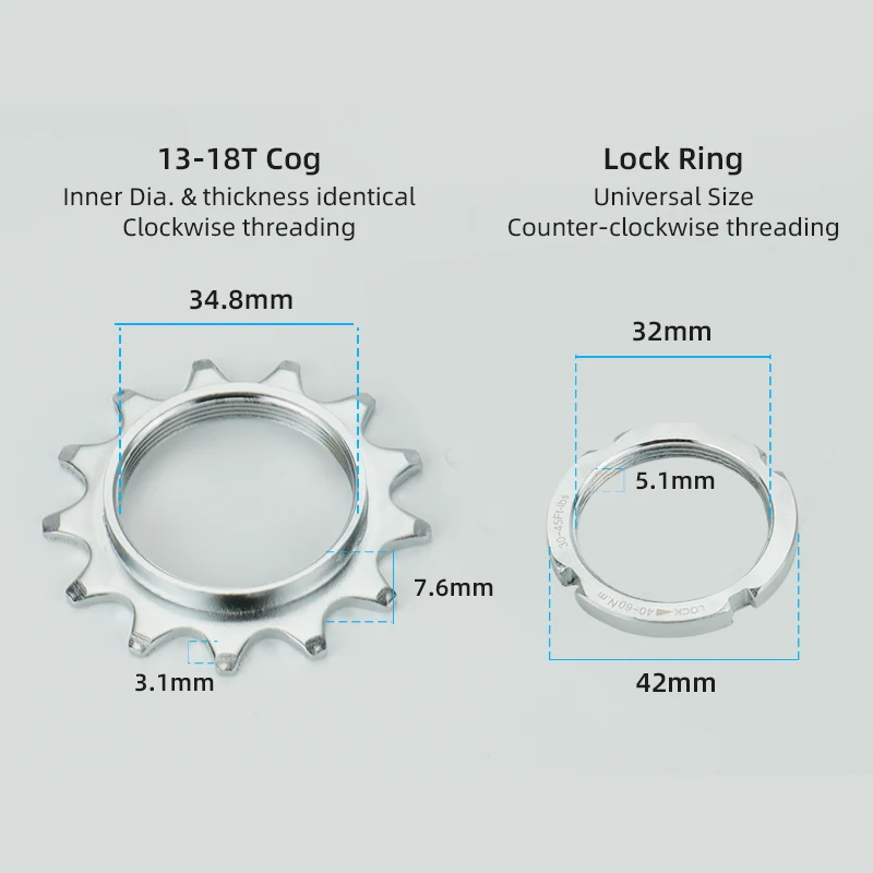Deemount 13T/14T/15T/16T/17T/18T Fixed Gear One Speed Bicycle Wheel Cogs Sprocket & Lockring For Fixie Track Bike Hub