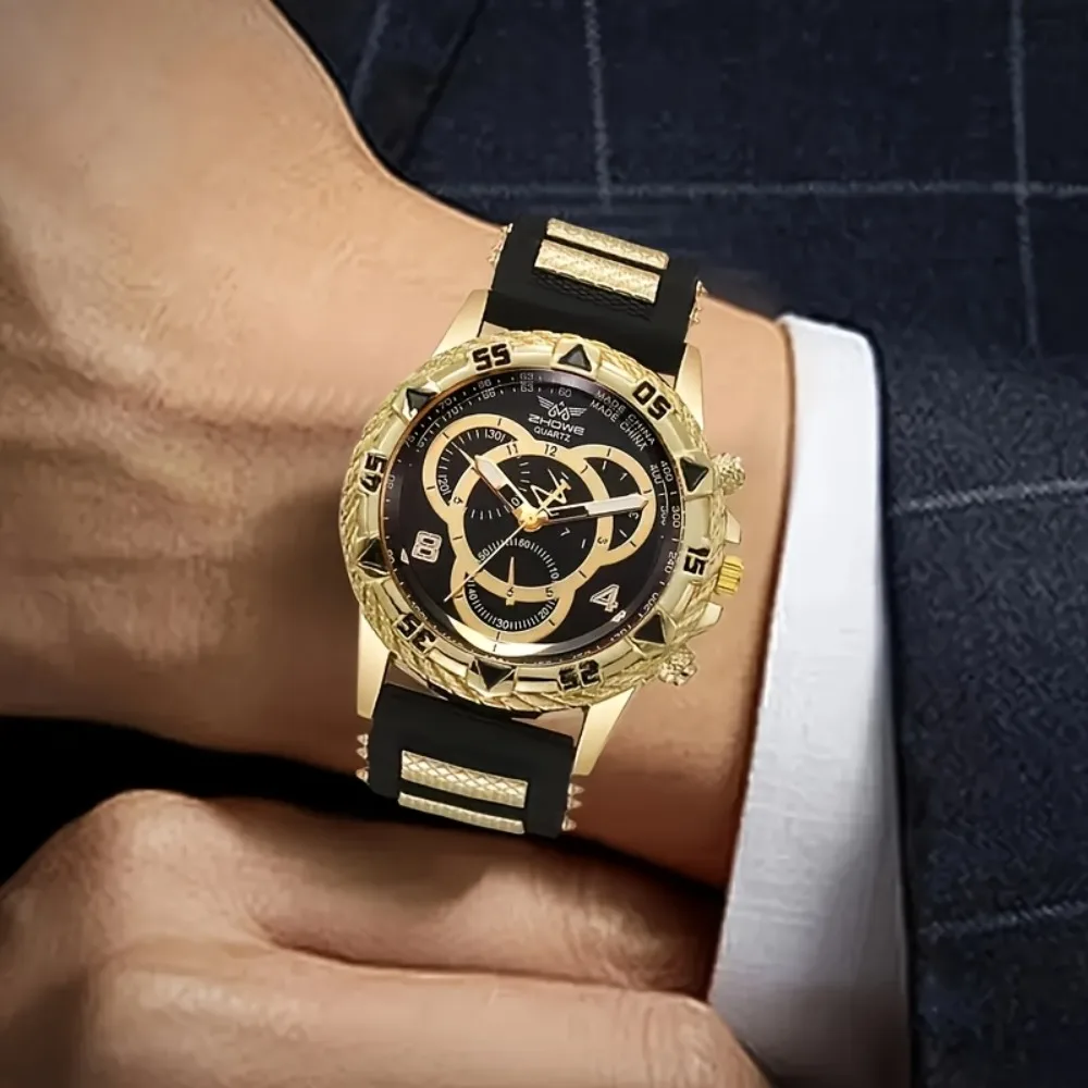 4‑Piece Luxury Men’s Watch and Jewelry Set, Includes Necklace, Bracelet, Ring & Minimalist Quartz Wristwatch - view 4
