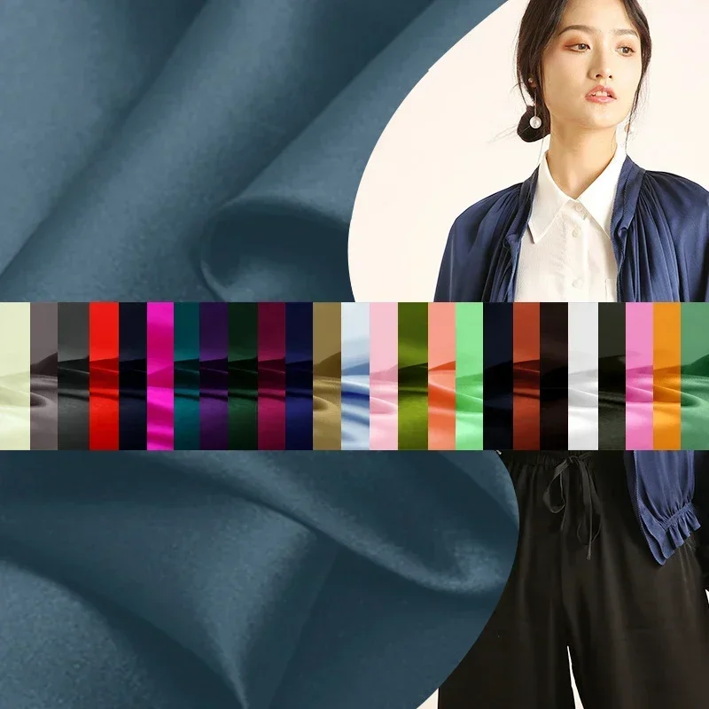30 Colors!108CM Wide 19MM Stretch Solid Color Smooth Silk Satin Fabric for Sewing Spring Summer Dress Jacket Clothes Pants F058