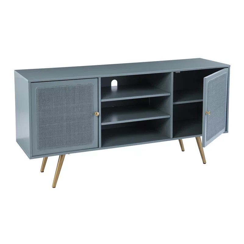 

For Supply Mid Century Living Room Cabinet Custozied Media Console TV Stand with Rattan Doors