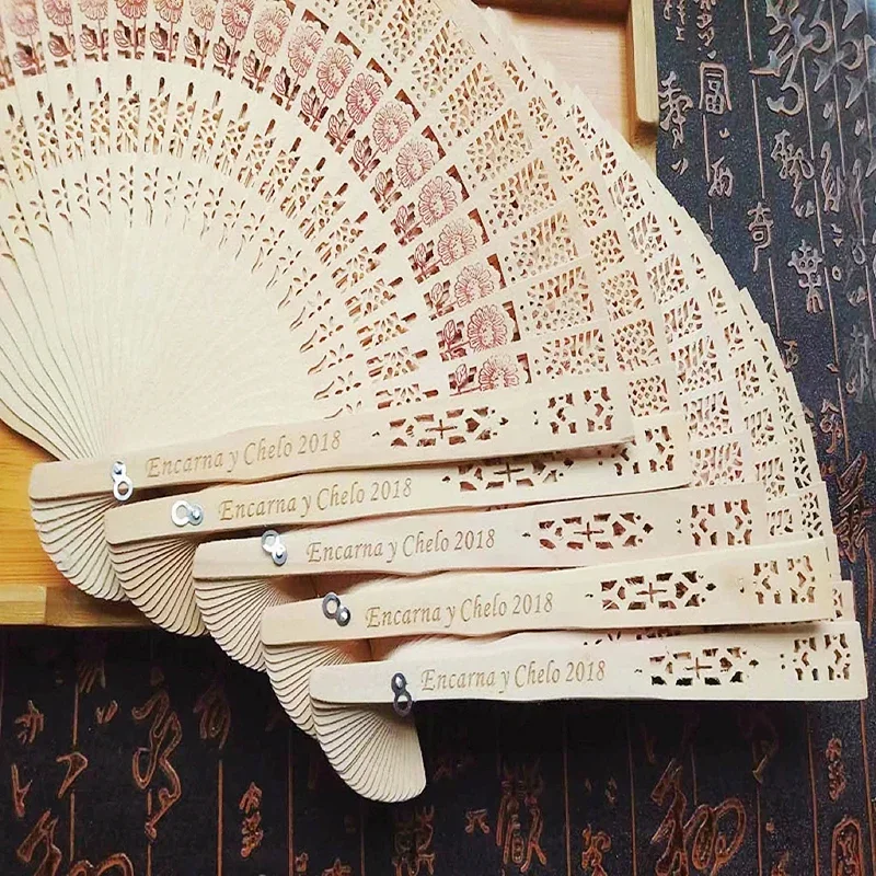 20/60Pcs of Personalized Carved Wood Wedding Fans, Wedding Gifts For Guests, Party Gift, Custom Logo, mariage abanicos para boda