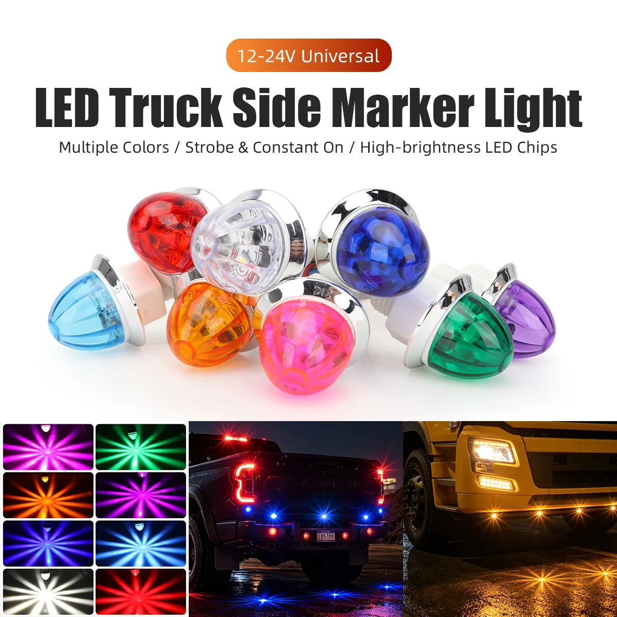 1/2Pcs Truck Watermelon Lights LED Side Marker Indicator Turn Signal Brake Lamp Semi Truck Trailer Under Glow Wheel Light 12-24V