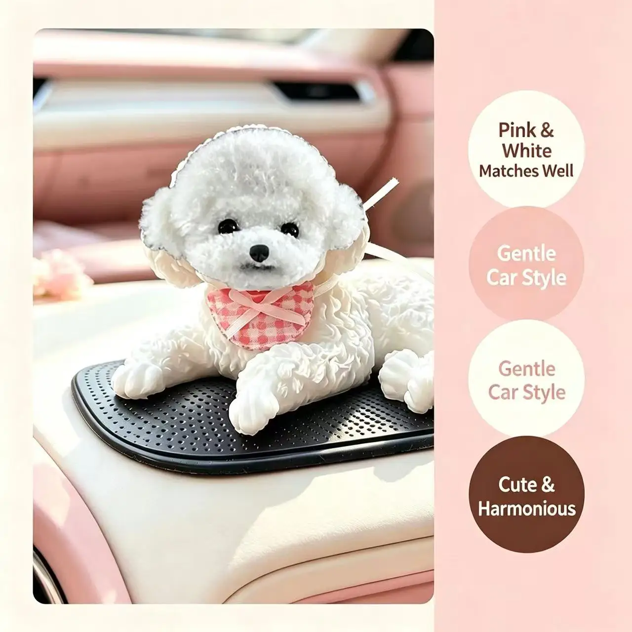 Cute Teddy Dog Car Ornament with Anti-slip Mat, Shake with Car Vibration, Auto Dashboard Decor for Women