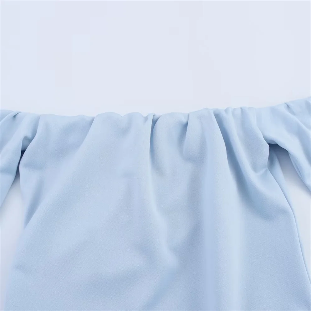 Falda corta con cuello recto y hombros descubiertos para mujer, decoración plisada con temperamento, novedad de verano, vestido ajustado de color sólido