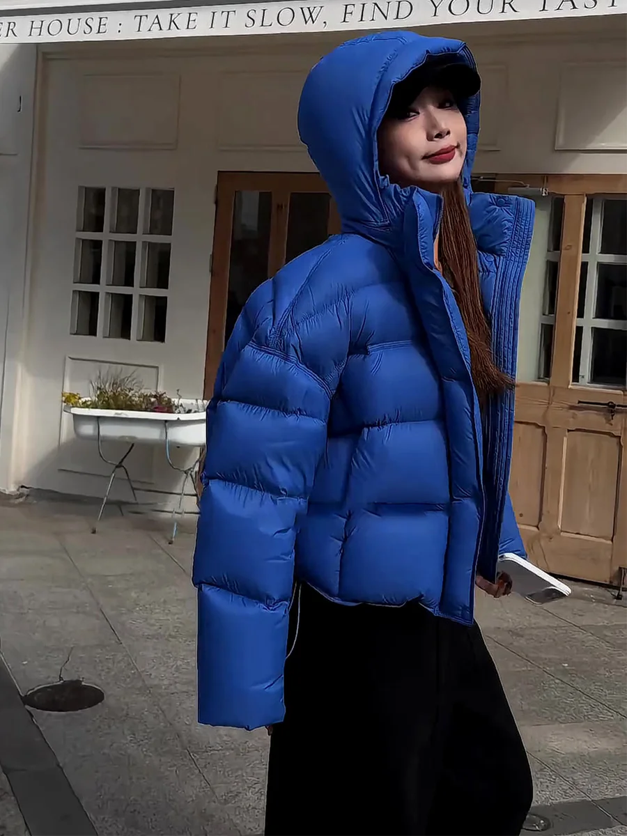 Blu con cappuccio ort Puffer Jaet Cappotto da donna Thiened Du down Pane Capispalla caldo Coreano Sle Casual Ci Wear