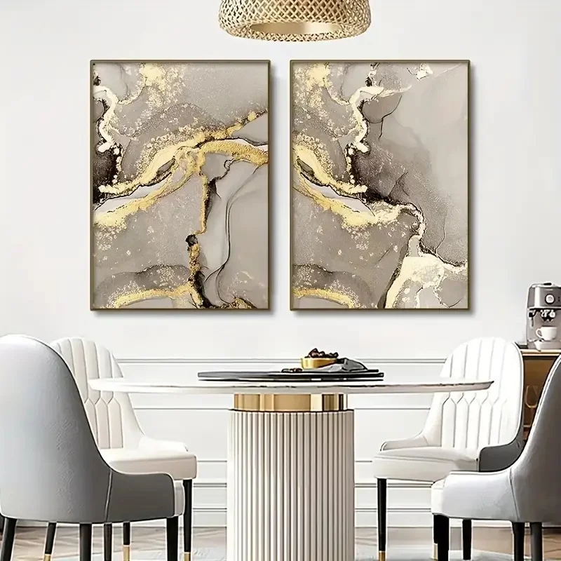 3pcs Marble Beige Golden Abstract Wall Art Posters Luxury Canvas Painting Print Pictures Modern Living Room Interior Home Decor