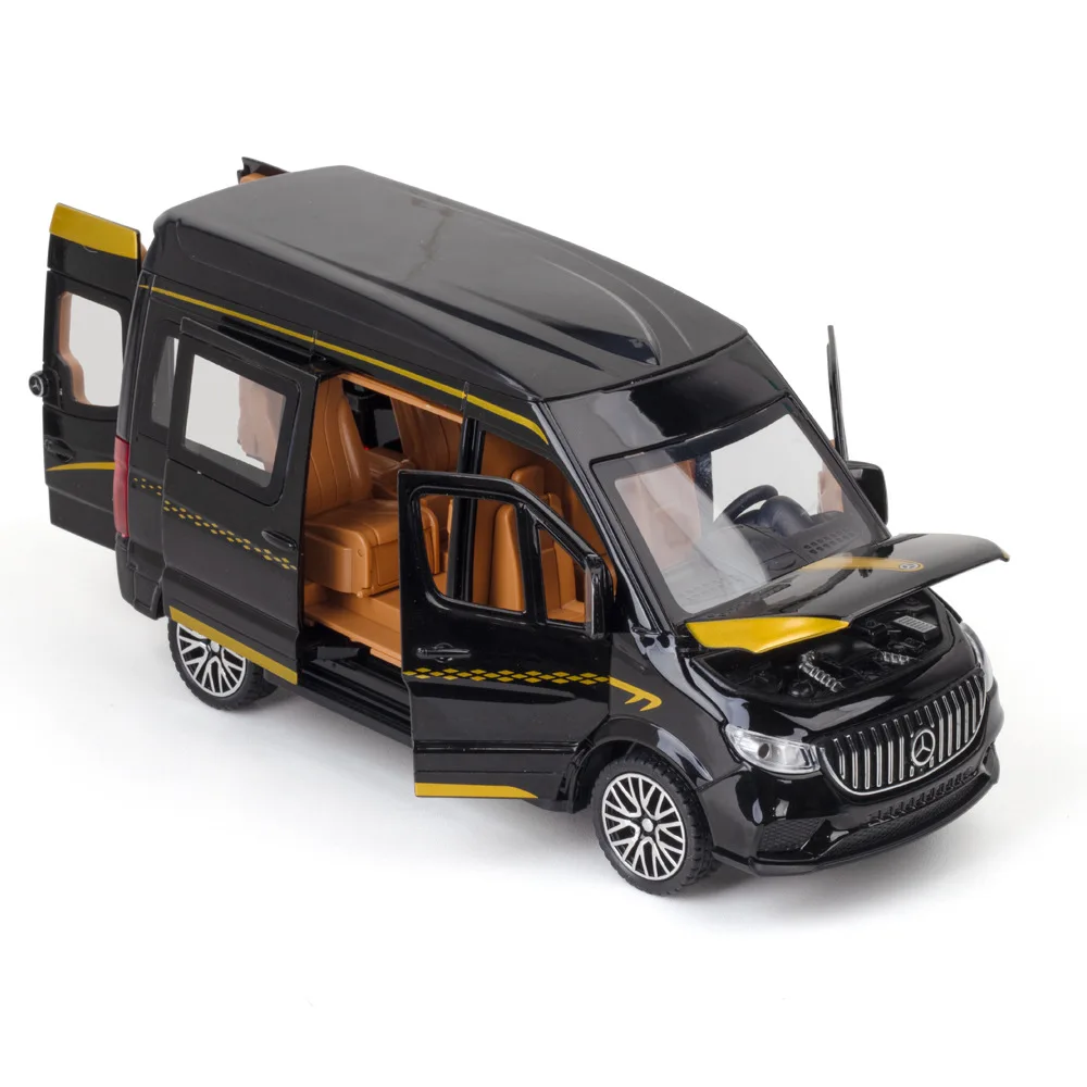 Voiture jouet en alliage moulé sous pression 1:24, modèle MPV Benz Sprinter, son et lumière, voitures de traction en métal, cadeaux pour enfants garçons