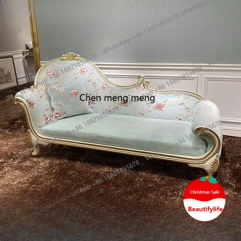 

French court concubine chair European bedroom solid wood beauty couch living room reclining chair sofa fabric