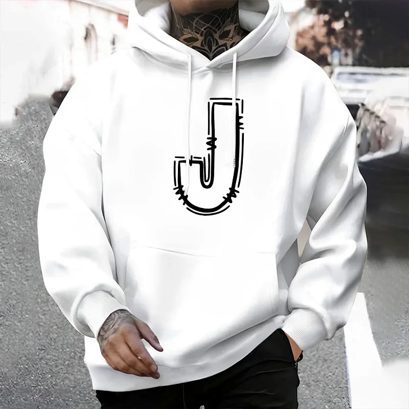 J Brief Gedruckt Herren Mit Kapuze Sweatshirts Herbst Winter Lässige Sportswear Jogging Hoodies Männlich Outdoor Komfort Warme Pullover