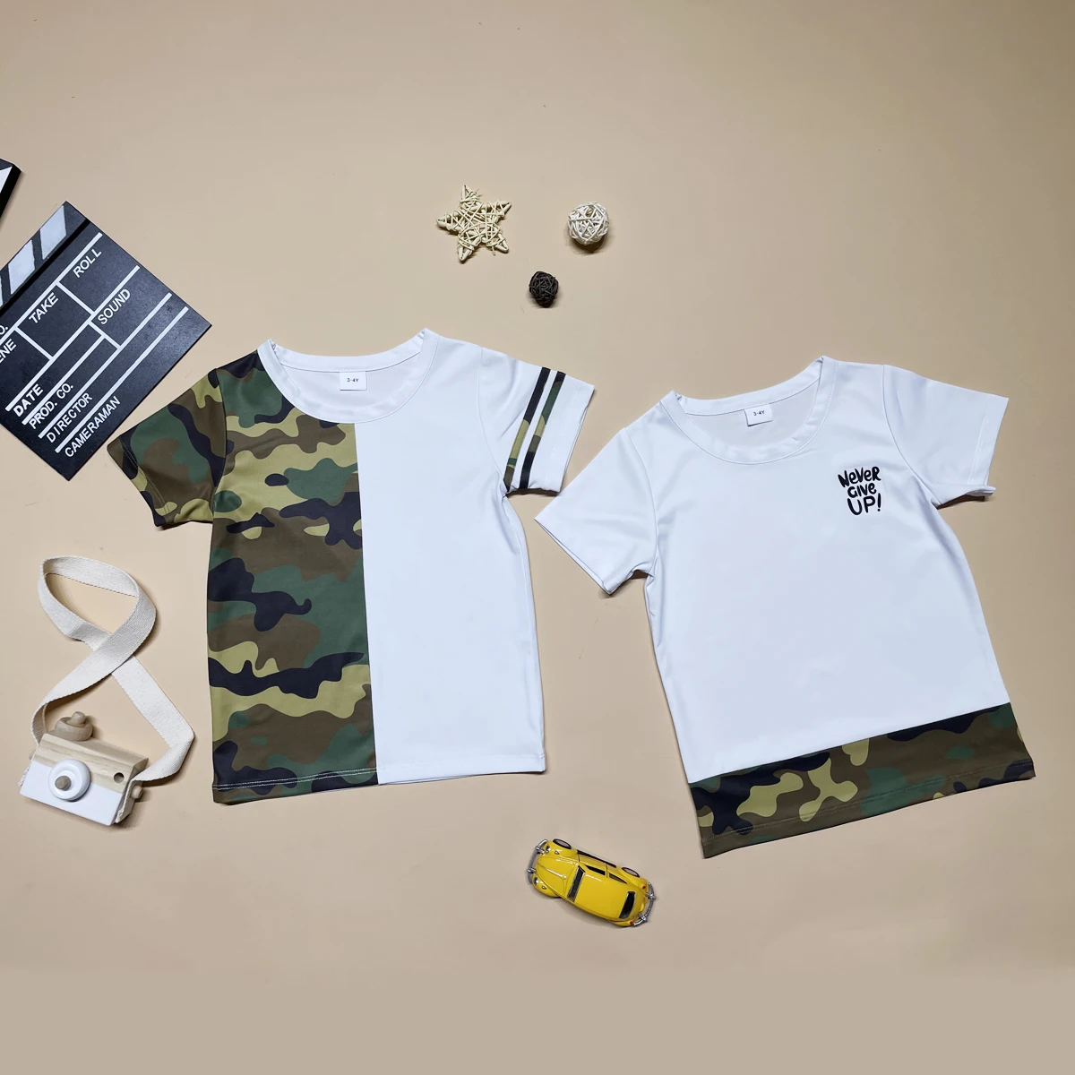 Summer boys light breathable camo stitching casual comfortable crew neck simple fashion short-sleeved T-shirt two-piece set