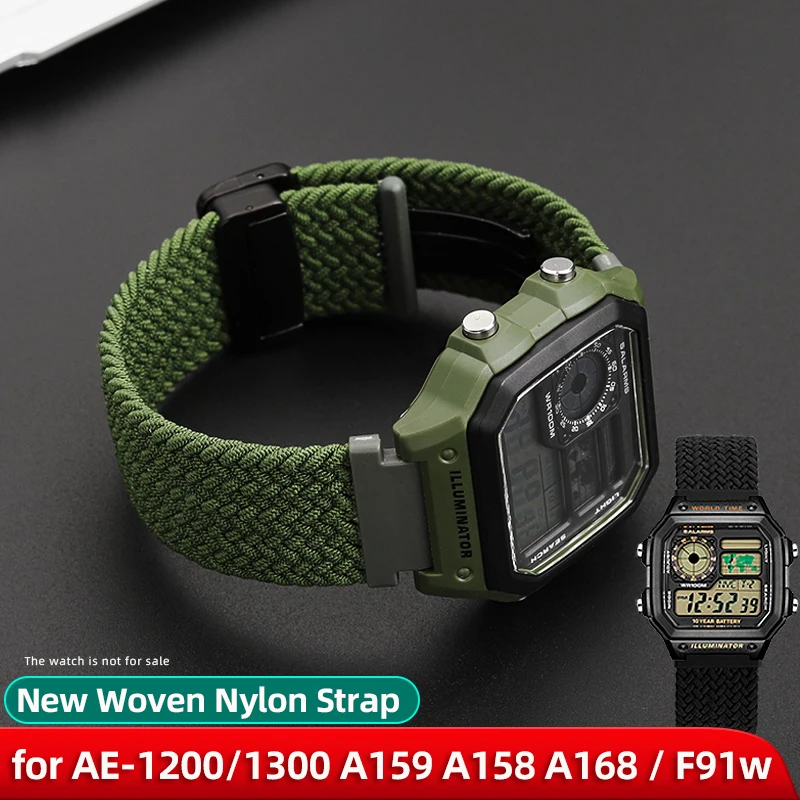 18 mm gewebtes Nylonarmband für Casio G-Shock AE-1200/1300 A159 A158 A168 / F91 AE1200 Armband mit magnetischem Schnappverschluss und Schnellverschluss