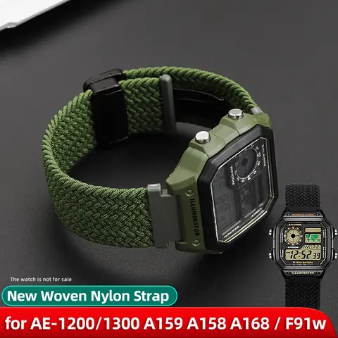 18mm Woven Nylon Strap For Casio G-Shock AE-1200/1300 A159 A158 A168 / F91 AE1200 Magnetic Snap Quick Release Watchband Bracelet
