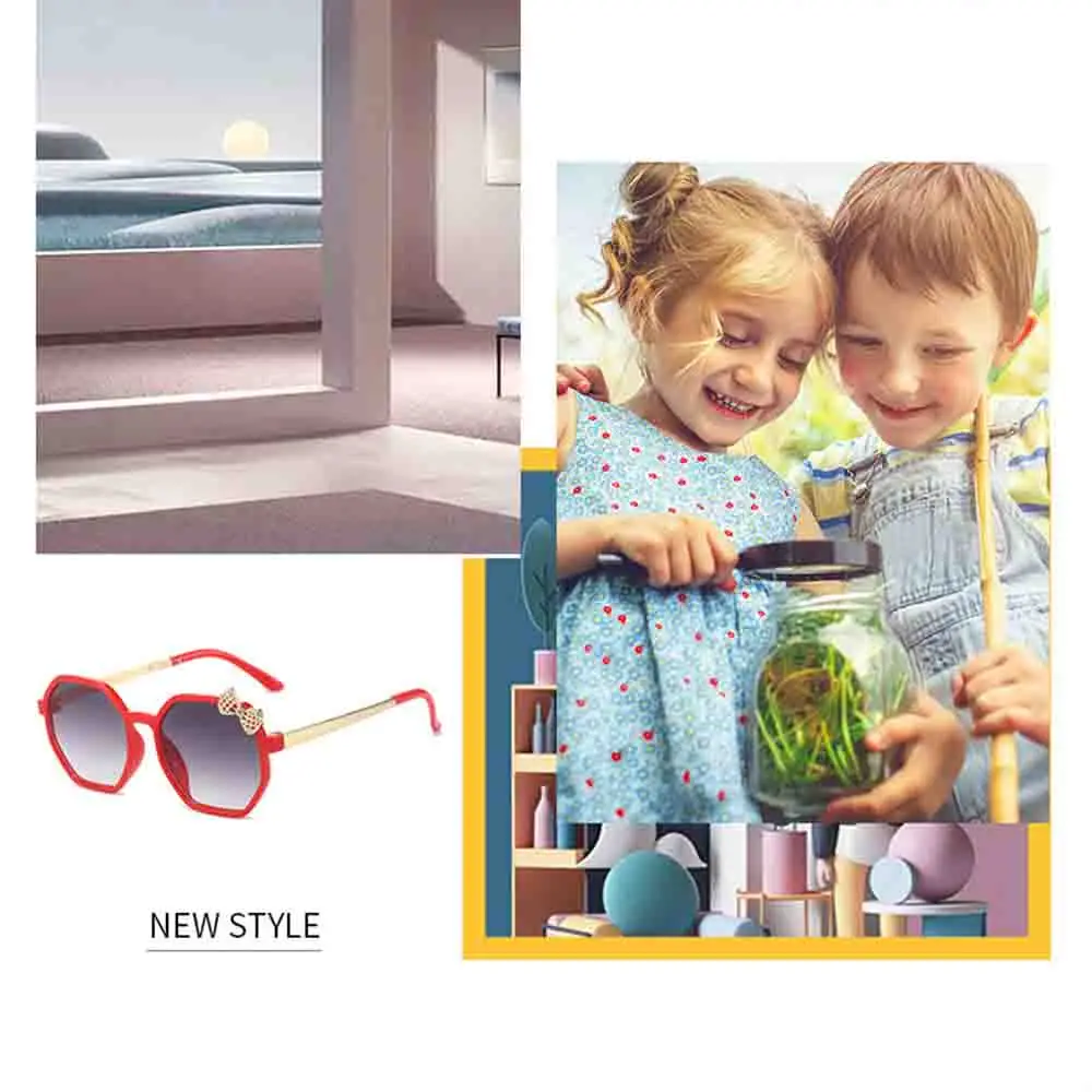 Fashion Girls Pink Red Sunglasses Cute Rhinestone Bowknot Octagon Sun Glasses Kids Baby Summer Outdoor Protection Eyewear UV400