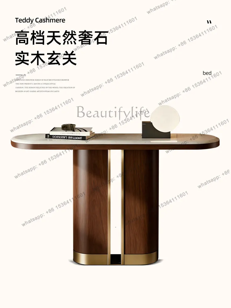 Italian light luxury natural marble entryway solid wood black walnut color with a vintage vibe