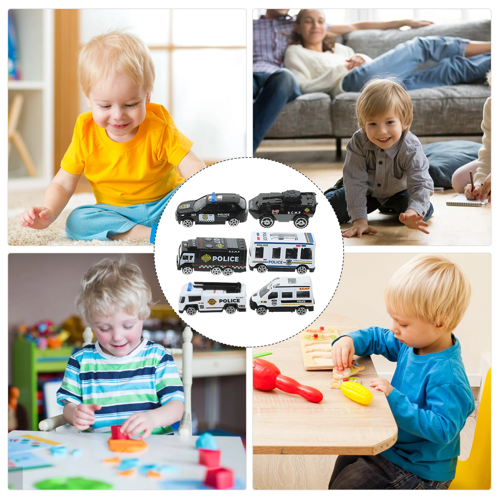 6 stks politieauto gegoten legering trek terug voor kinderen simulatie voertuig collectie decoratie cadeau kinderen niet-afstandsbediening