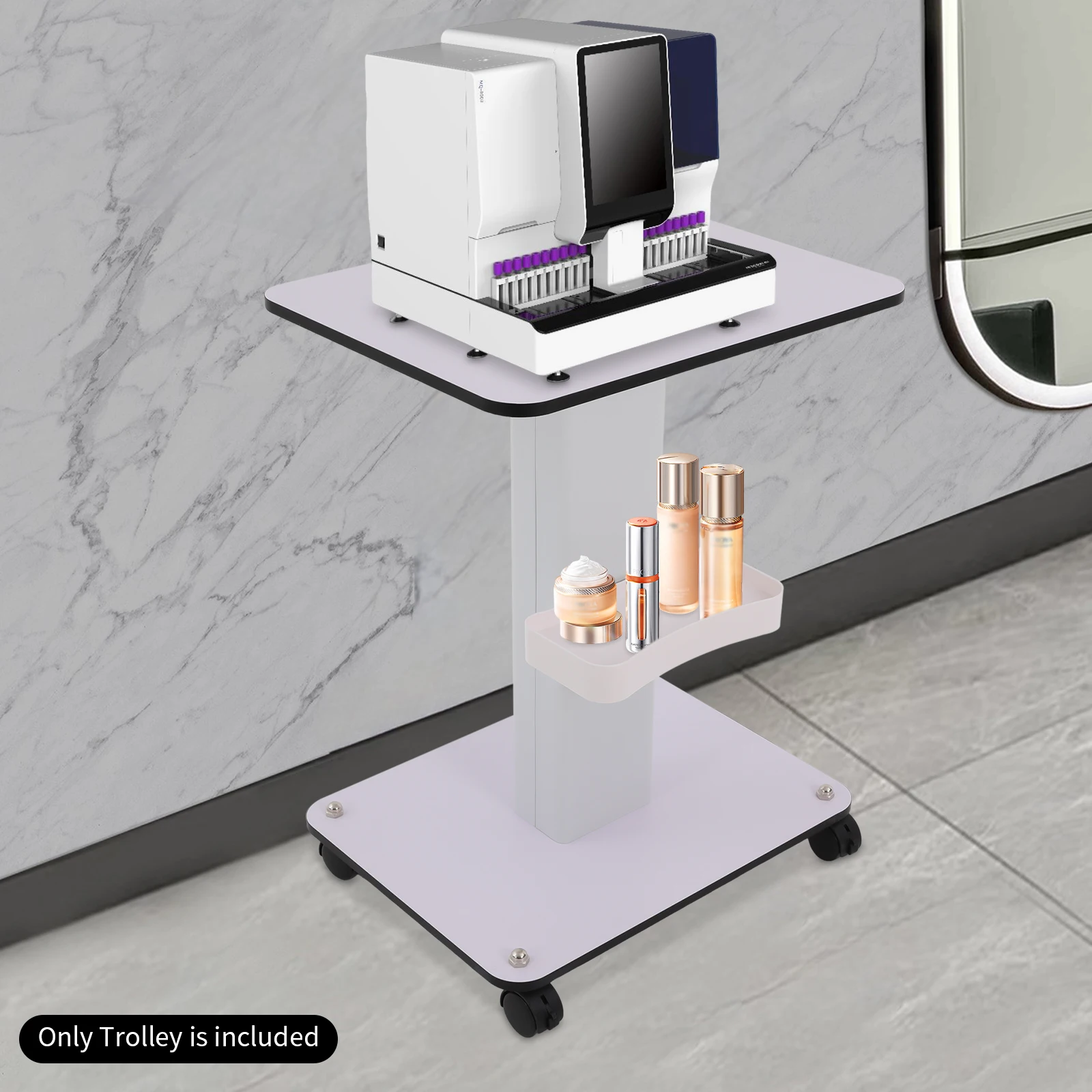 

Salon Trolley with 4 Wheels White Floor Standing Beauty Rolling Cart Instrument Cart 40kg Load-bearing Capacity for Salon Shop