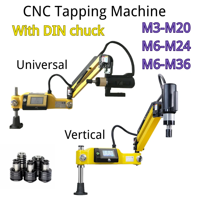 M3-M20 M6-M24 M6-M36 with DIN Chuck CNC Electric Tapping Machine Vertical Universal Drilling Tapper Easy Arm Tool Servo Motor