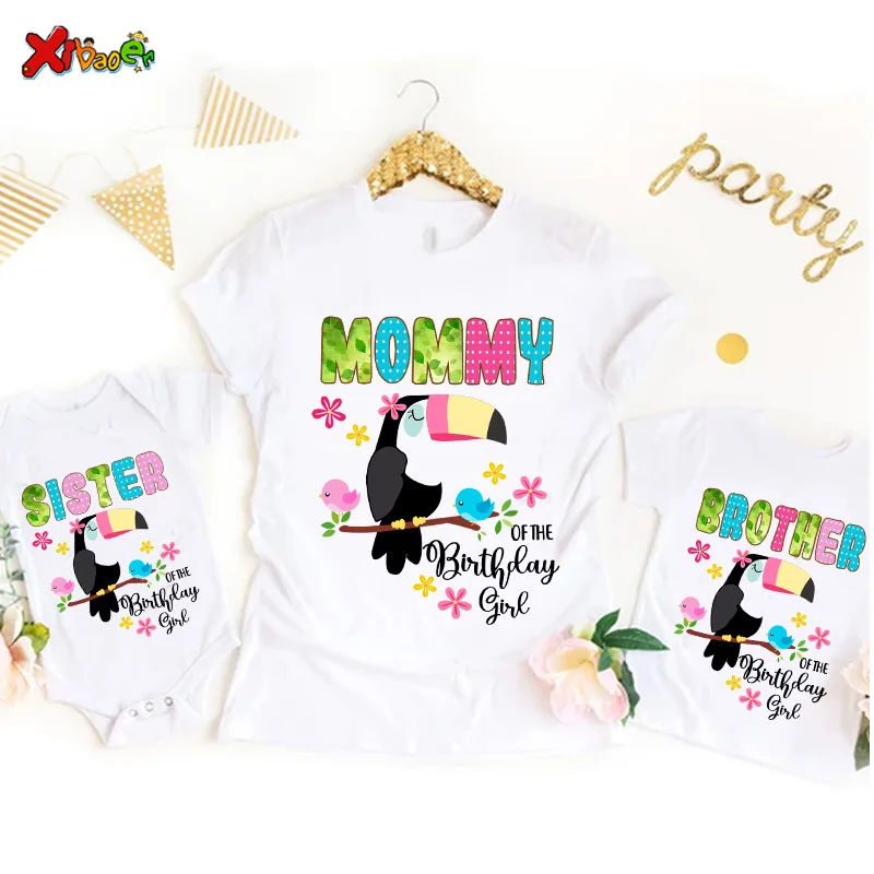 

Family Matching T Shirt Outfits Birthday Girl Shirt Tropical Birds Clothes Family Look Toucan Matching Family Outfit Toddler tee