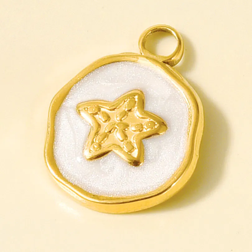 PVD Real Gold Plated  White Oil Drop Charm 3pcs Sun Heart Cross Sea Animal Stainless Steel Pendants For Jewelry Making Supplies - Image 3