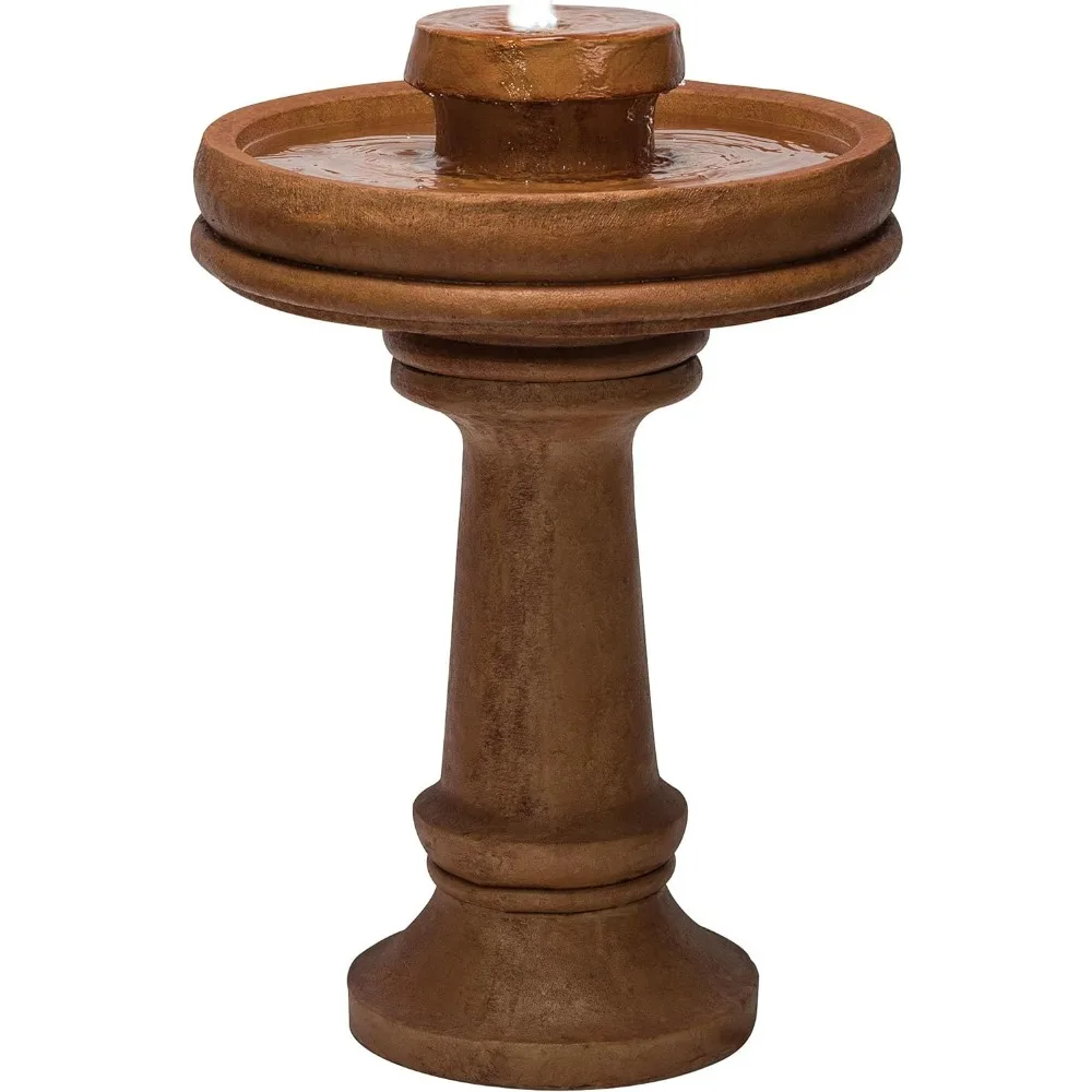 Alpine Corporation TZL202 Outdoor Floor Vintage Pedestal Water Fountain with Bird Bath and LED Lights, 29