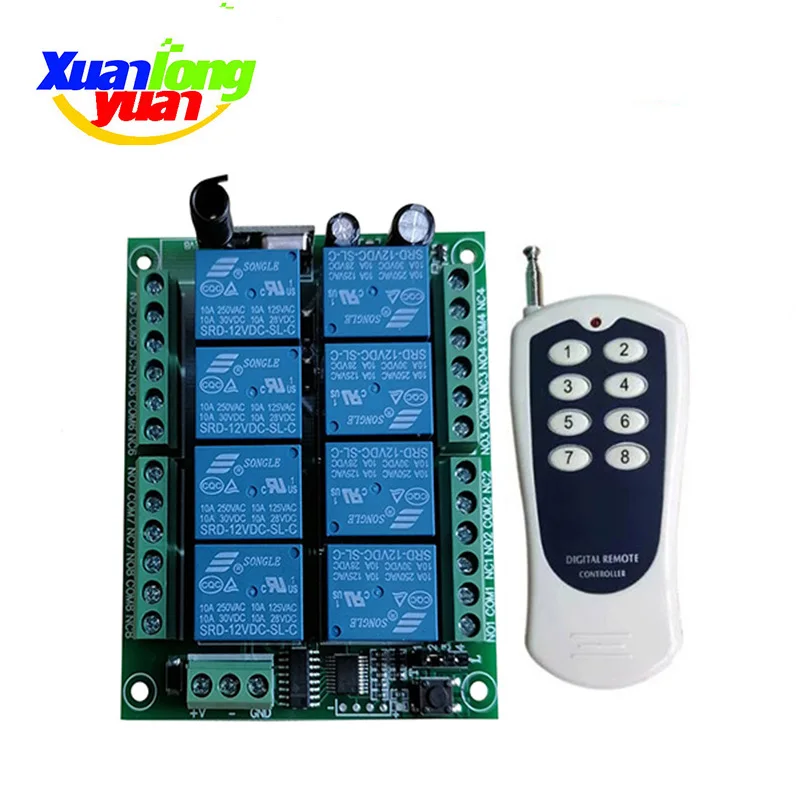 

DC 12V 24V 8 CH Channels 8CH RF Wireless Remote Control Switch Remote Control System receiver transmitter 8CH Relay 433 MHz