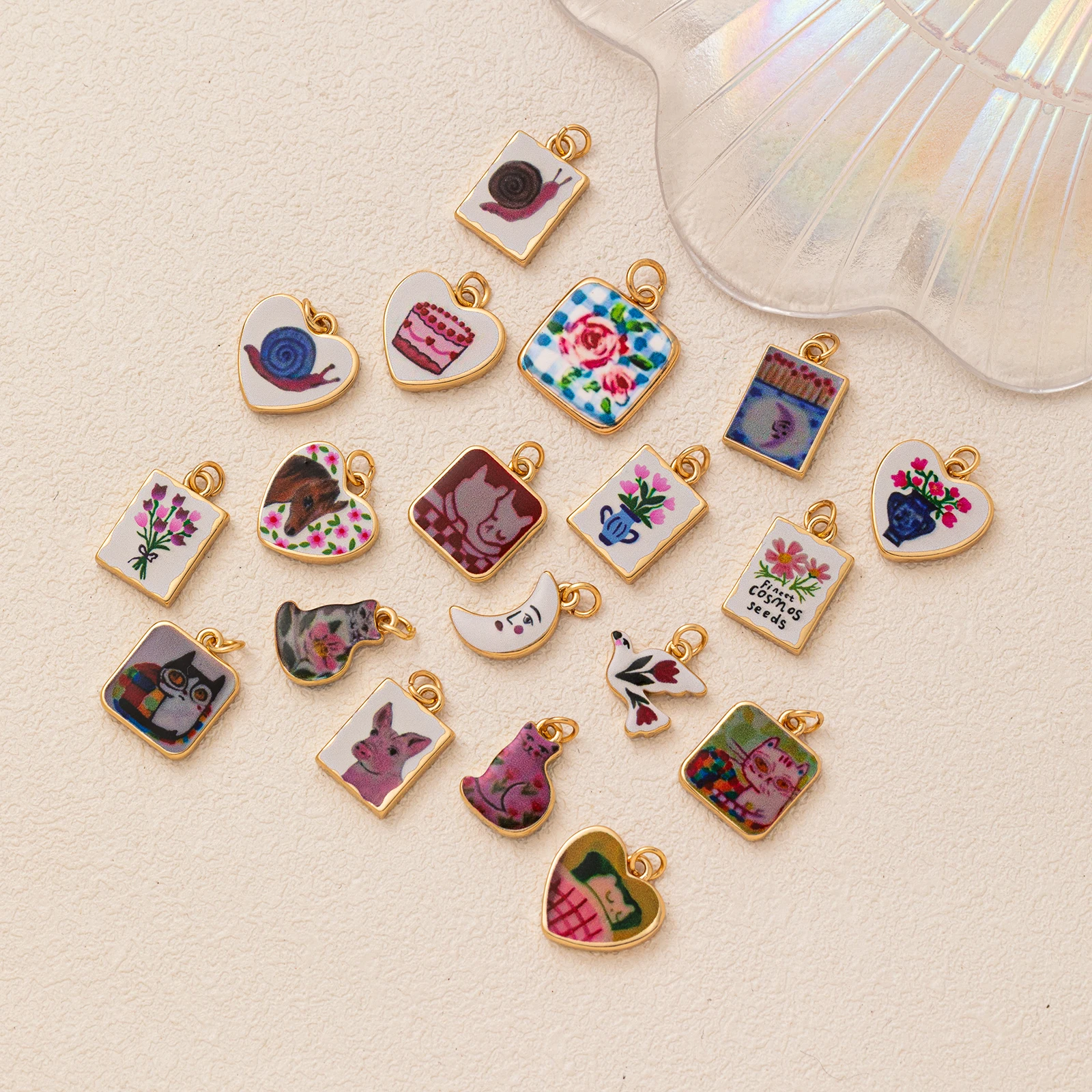 

Wholesale 5pcs/lot 18K gold-plated copper cute enamel pendant jewelry making DIY necklace bracelet girl gift accessories