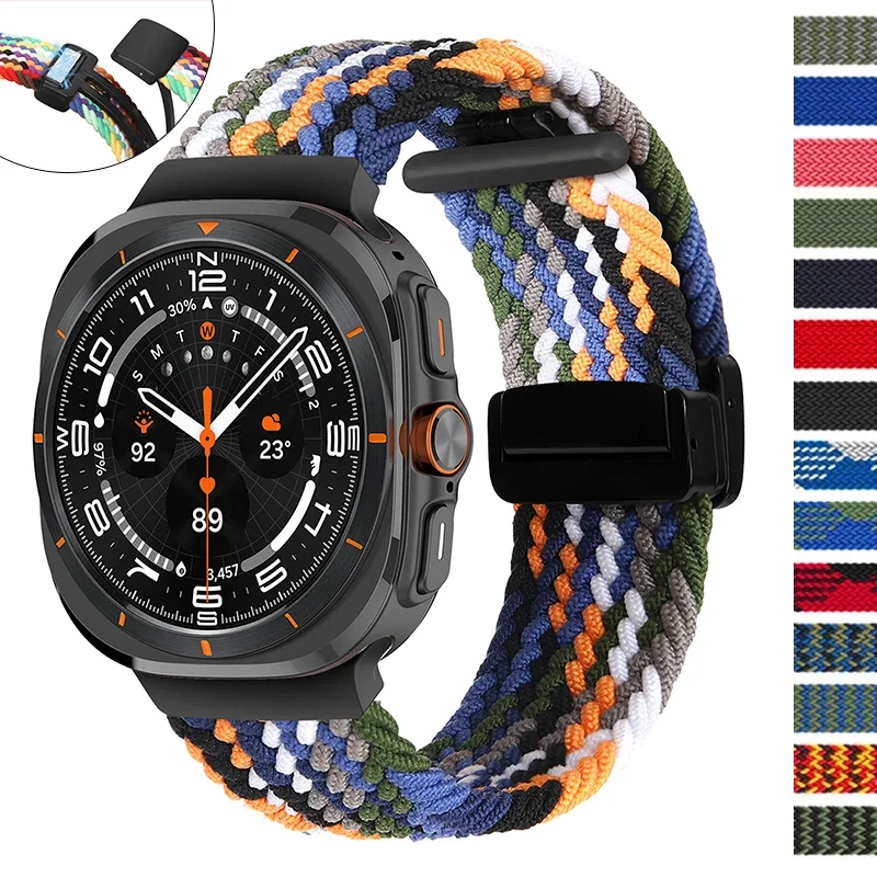 Nylon Braided Magnetic Strap for Samsung Galaxy Watch Ultra 47mm Band for galaxy ultra Sports No Gaps Elastic Solo Loop Bracelet