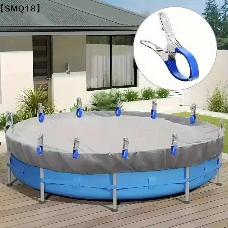 6/12pcs Durable Stainless Steel Pool Cover Clips With Blue Plastic Handle - Suitable For Ground Pool Covers And Photography【SMQ】